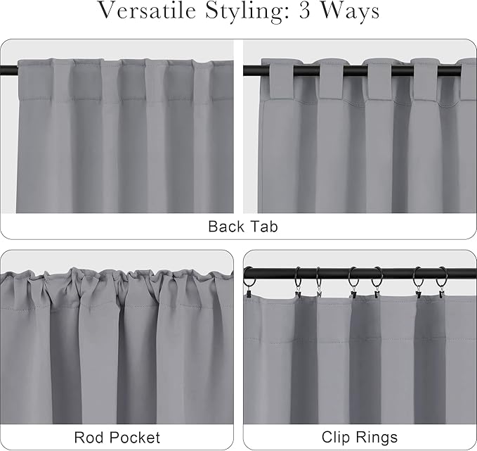 PONY DANCE Curtains 45 Inches Long - Light Block Drapes with Back Tabs & Rod Pocket Top Window Treatments Panels for Decoration, 52 x 45 Inches, Silver Grey, 2 PCs