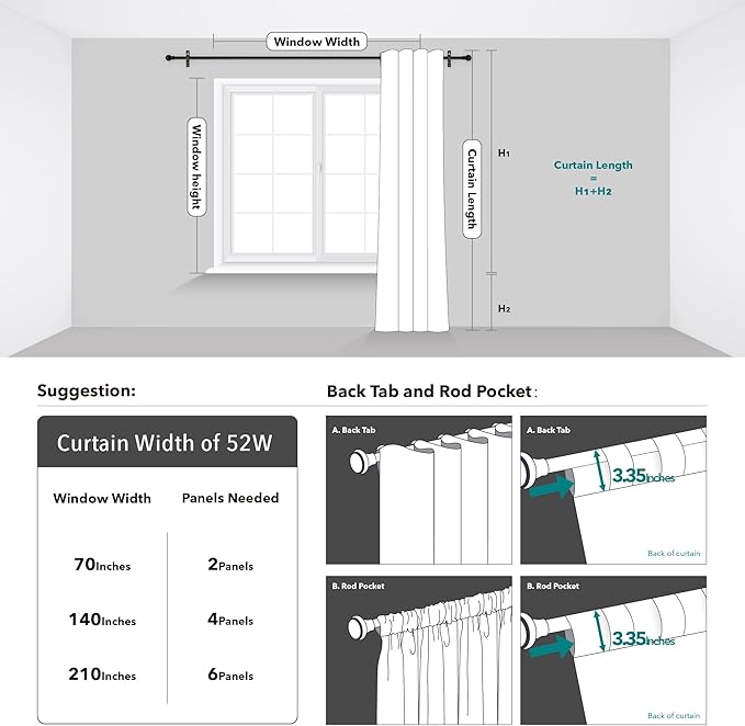 Deconovo Blackout Curtains, Thermal Insulated, W52 x L54 2 Panels, Back Tab, Machine Washable, Room-Darkening Drapes for Bedroom/Living Room Brown