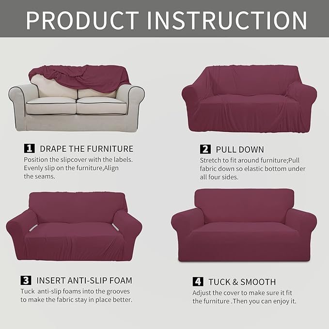 Easy-Going Stretch Sofa Slipcover 1-Piece Sofa Cover Furniture Protector Couch Soft with Elastic Bottom for Kids, Polyester Spandex Jacquard Fabric Small Checks (Sofa, ASH Rose)