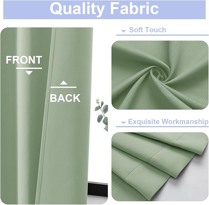 Simplebrand Ava Light Green Short 36 Inches Blackout Curtain 2 Panels Set, Half Window Rod Pocket Privacy Curtain Tiers for Kitchen, Curtains Blackout for Bathroom Shades, W40 x L36 Inch, Light Green