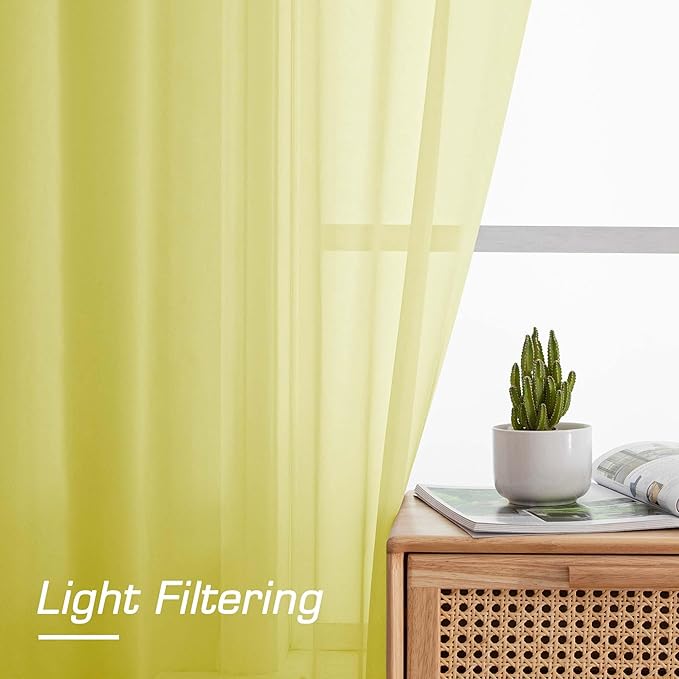 OWENIE Sheer Lemon Curtains for Bedroom Living Room 78 Inches Long 2 Panels Set, Soft Solid Light Filtering Sheer Curtain Rod Pocket Clear Drapes for Window Sliding Door, Lemon, Each 42 x 78 Inch