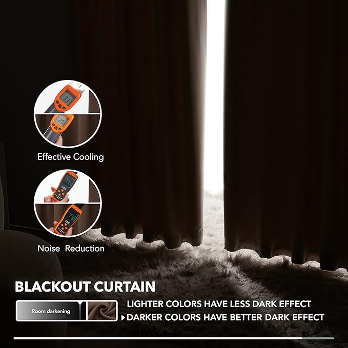 Deconovo Blackout Curtains, Thermal Insulated, W42 x L72 2 Panels, Back Tab, Machine Washable, Room-Darkening Drapes for Bedroom/Living Room Brown