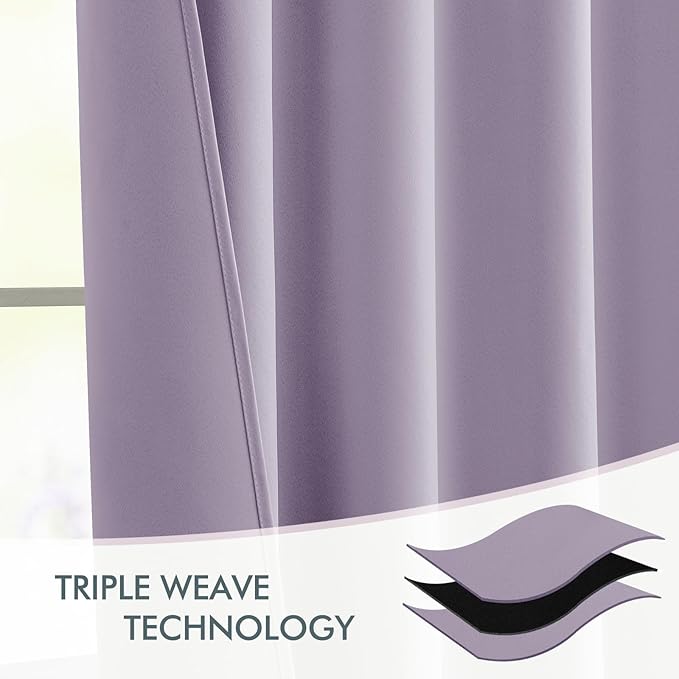 MIULEE Lilac Back Tab Blackout Curtains 72 Inches Long 2 Panels Set for Living Room Bedroom Privacy, Rod Pocket/Pinch Pleat Thermal Insulated Room Darkening Pleated Light Blocking Drapes