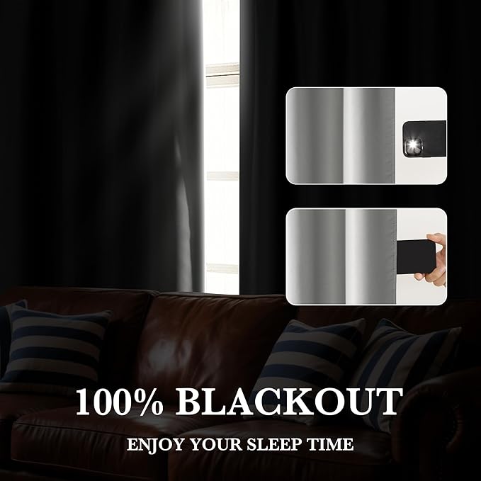 RYB HOME Bedroom Blackout Curtains 54 inches Long, 100% Blackout Thermal Insulated Noise Reducing Curtains for Living Room Nursury, 42 inches Wide by 54 inches Long, Silver Grey