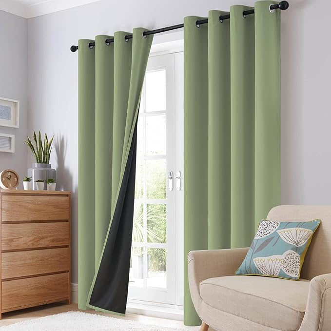 SimpleHome 100% Blackout Curtains for Bedroom,Thermal Insulated Sage Grommet Window Drapes Room Darkening Curtains for Living Room with Black Back,38 x 63 Inch,2 Panels