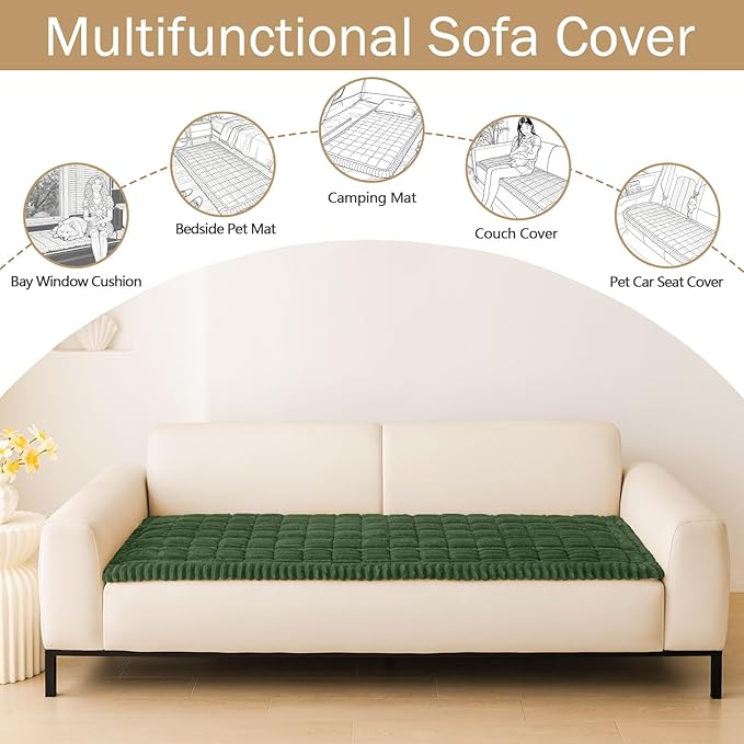 hyha Couch Covers for Dogs Washable, Non Slip Plush Dog Sofa Protectors, Fuzzy Pet Couch Covers for 3 Cushion Sofa Pet Friendly (Dark Green, 27.6" x 59")