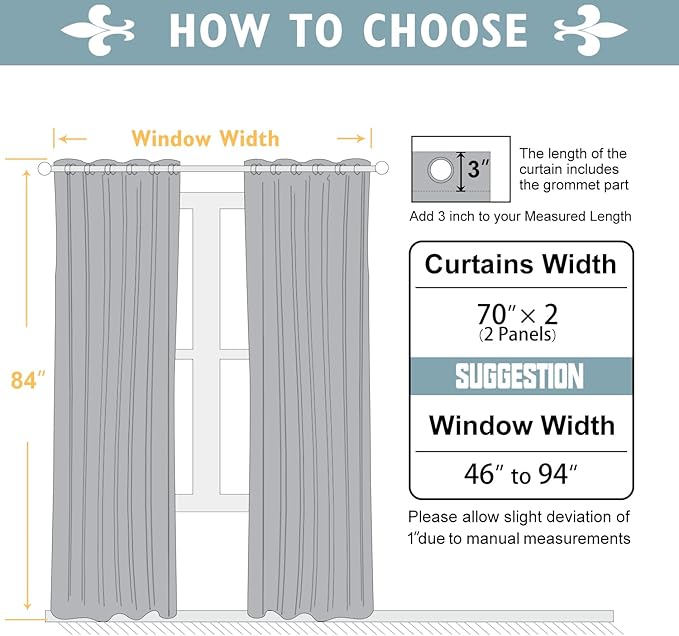 ChrisDowa Blackout Curtains 70 inches Wide for Bedroom - 2 Panels Set Extra Wide Grommet Thermal Insulated Room Darkening Curtains for Living Room (Greyish White, 70 x 84 Inch)