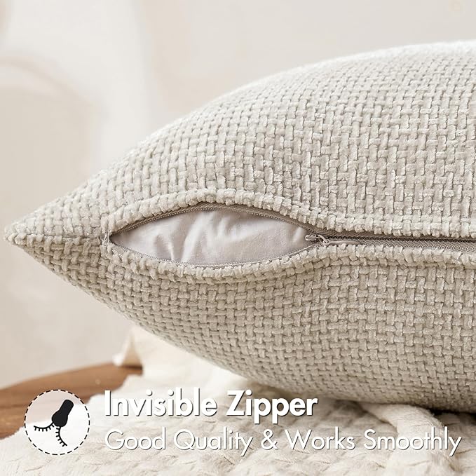 MIULEE Pack of 2 Lumbar Couch Throw Pillow Covers 20x12 Inch Neutral Beige Modern Boho Accent Decorative Pillow Covers Soft Chenille Farmhouse Cushion Covers for Home Decor Bed Sofa Living Room