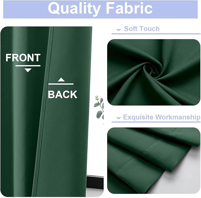 Simplebrand Ava Ever Green Blackout Curtains for Bedroom, 78 Inch Length, 2 Panels Set, Privacy Thermal Insulated Rod Pocket Window Curtains for Patio, French Door, W40 x L78 Inch
