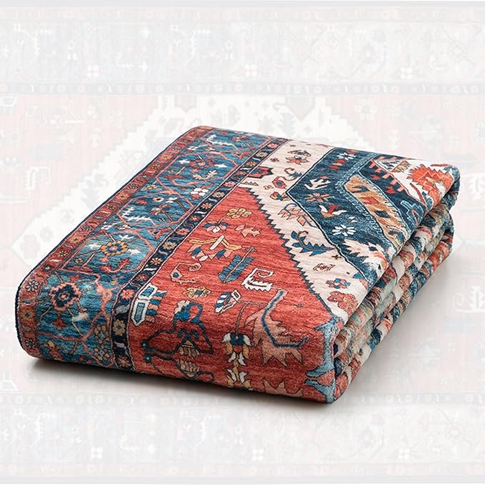 SERISSA Runner Rug for Hallways, 2'6"x8' Washable Non Slip Boho Kitchen Runner Rug, Vintage Rust Ultra Soft Print Distressed Tribal Floor Carpet for Bedroom Bathroom Laundry Room