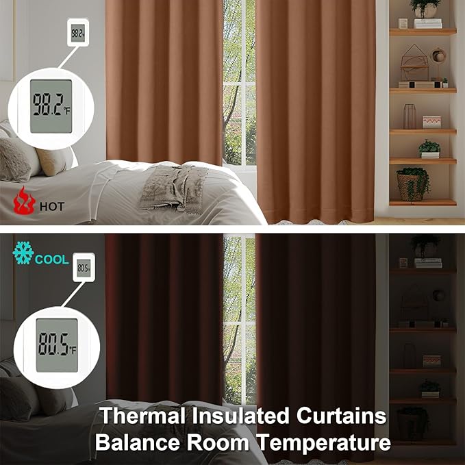 Simplebrand Ava Sun Baked Blackout Curtains for Bedroom 63 Inch Length 2 Panels, Solid Thermal Insulated Energy Saving Rod Pocket Window Treatment Curtains Blackout Drapes, W40 x L63 Inch, Sun Baked