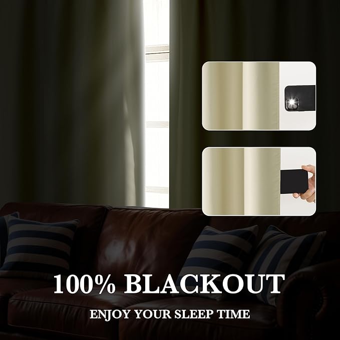 RYB HOME 100% Blackout Basement Curtains 30 inches Long, Heat & UV Blocking Total Room Darkening Noise Reducing Curtains for Bathroom RV Campers, Beige, 2 Panels Set