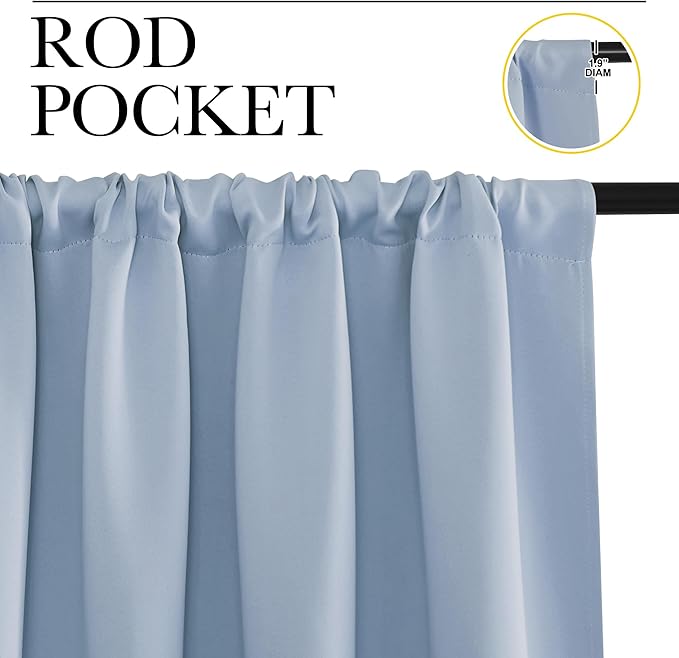 NICETOWN Kitchen Curtains, Vintage Blue, 34" x 40", Set of 2, Short Blackout Curtains & Drapes, Thermal Insulated Rod Pocket Window Treatment Draperies for Nursery