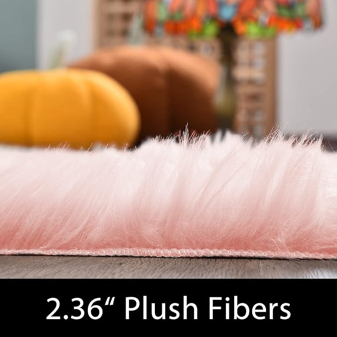 Latepis Fluffy Pink Round Rugs 6ft Circle Rug for Living Room Washable Faux Fur Fluffy Sheepskin Rug for Bedroom Playroom Plush Shag Rugs,Rectangle