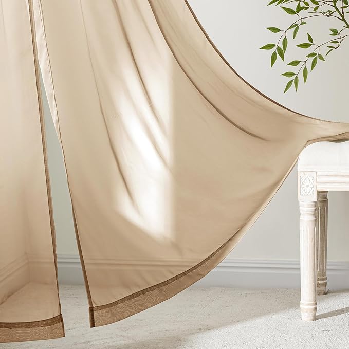 MIULEE Brown Sheer Curtains 72 Inches Long, 4 Panels Set, Rod Pocket Voile Drapes Light Filtering and Semi Transparent, Elegant Window Treatments for Bedroom Living Room,42 x 72 Inches