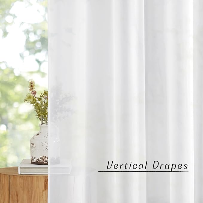 NICETOWN White Sheer Curtains for Living Room 90 inches Long - Grommet Light Filtering Voile Sheer Doorway Drapes Lightweight & Breathable Window Treatments for Bedroom, W42 x L90, 2 Panels