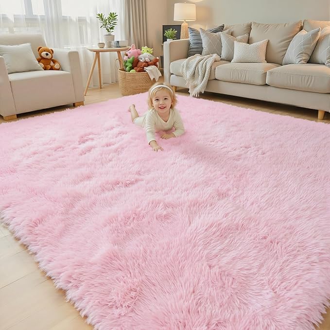 Rugs for Living Room 5x8, Alfombras para Salas Fluffy Shag Large Fuzzy Plush Soft Area Rug, Shaggy Carpets for Bedroom, Kids Boys Girls Home Decor Aesthetic(5 x 8, Pink)