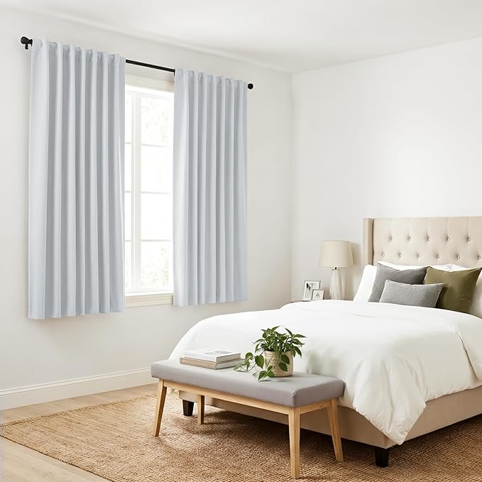 PONY DANCE White Curtains for Small Window Energy Efficiency Room Darkening Curtains for Kids Nursery/Dining Room/Bathroom, W 34 x L 30 inch per Panel, Grayish White, 2 Panels