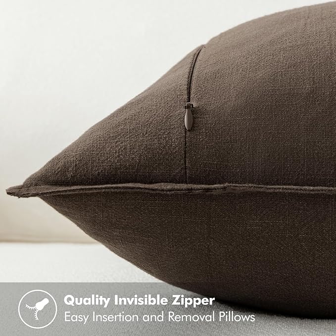MIULEE Decorative Linen Euro Sham Pillow Covers 26x26 Dark Coffee Chocolate Boho Farmhouse Neutral Winter Couch Throw Pillows for Bed Pack of 2 Accent Modern Pillowcase Sofa Livingroom Home Decor