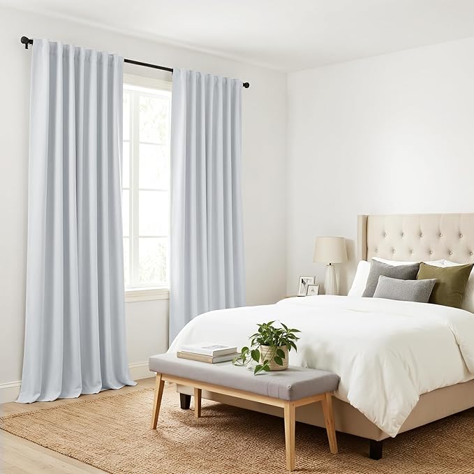 PONY DANCE White Curtain Panels - 42 Wide by 84 Long, Greyish White Room Darkening Light Block Window Curtains for Kitchen/Bedroom with Back Tab Slot Top Home Decor Draperies, 2 PCs