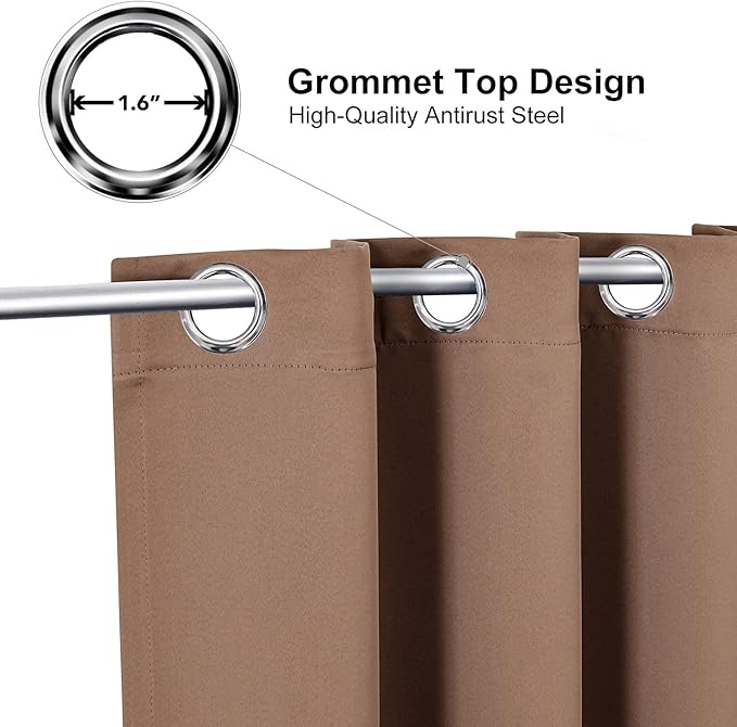 ChrisDowa Grommet Room Darkening Curtains for Bedroom and Living Room - 2 Panels Set Thermal Insulated Blackout Curtains (Cappuccino, 38W x 54L)