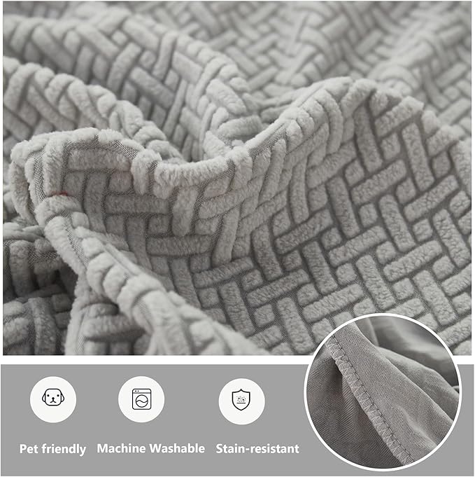 Couch Cushion Covers for Sofa Couch Covers Wear-Resistant Universal Sofa Cover Washable Stretch for Sectional Slipcovers (Texture-Gray Blue,Back Cover L)