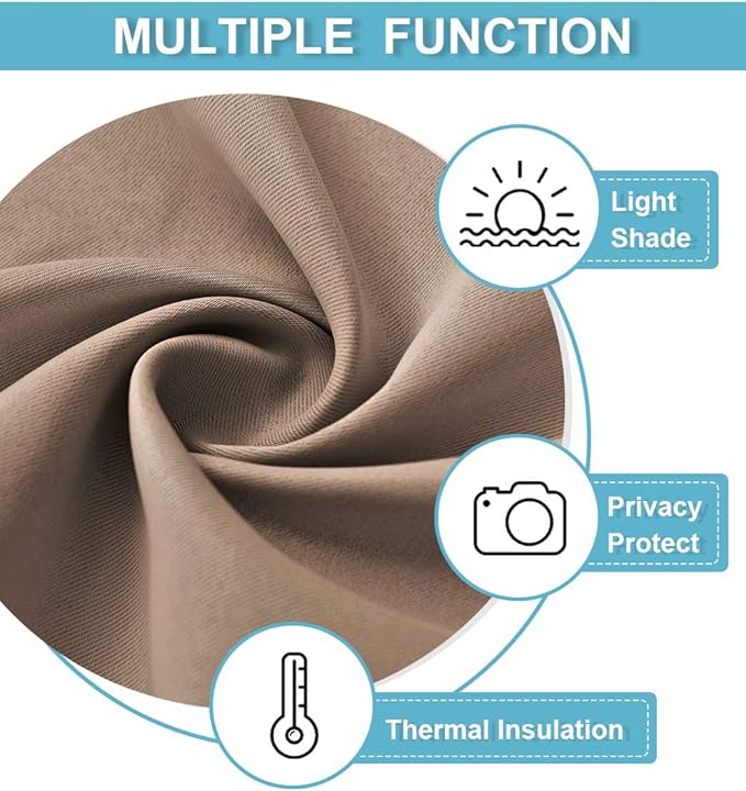RYB HOME Short Blackout Curtains for Bedroom, Room Darkening Insulated Summer Heat Light UV Blocking Energy Saving Drapes for Nursery, Width 34 by Length 48, Mocha, Set of 2