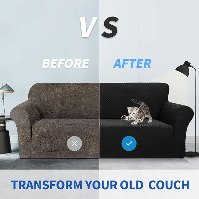 ZNSAYOTX 1 Piece Jacquard Couch Covers for 3 Cushion Couch Living Room High Stretch Sofa Cover Pets Dogs Friendly Anti Slip Thickened Slipcovers Furniture Protector (Sofa, Black)