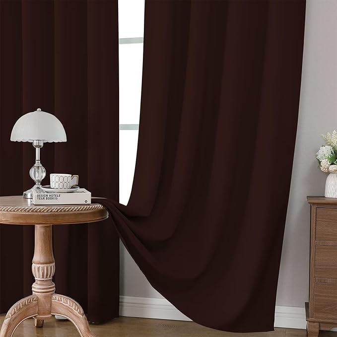 CUCRAF Blackout Curtains 84 inch Length 2 Panels Set, Rod Pocket Room Darkening Drapes for Bedroom Living Room, Insulated Thermal Light Blocking Window Curtain (W52 x L84 Inch, Chocolate)