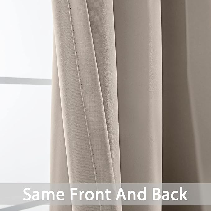 Yakamok Blackout Curtains Room Darkening Thermal Insulated Window Panels,Solid Grommet Top Drapes for Bedroom/Living Room(52Wx90L, Natural, 2 Panels)