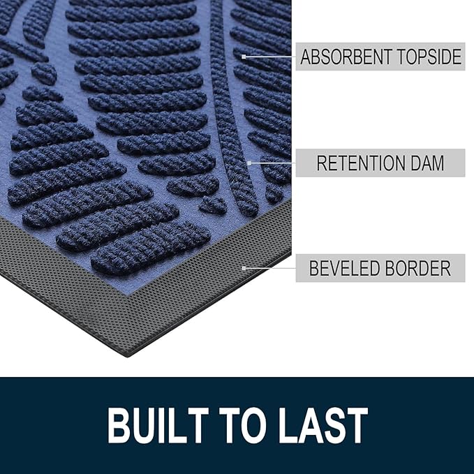 Colorxy Waterproof Doormat, Sturdy Natural Rubber Front Indoor Mat, Non Slip Low Profile Indoor Outdoor Door Mats, Stain and Fade Resistant Floor Mat, Easy Clean Patio Entrance Mat, 30''x17'', Navy