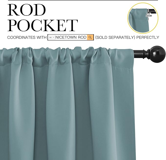 NICETOWN Greyish Blue Blackout Curtains Panels for Window, Thermal Insulated Rod Pocket Blackout Drapes/Draperies for Living Room (2 Panels, W42 x L63 inches)