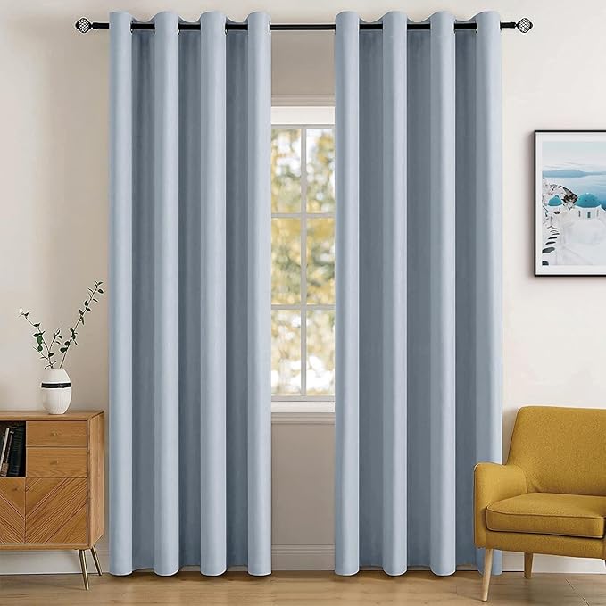 MIULEE Blackout Room Darkening Curtains Thermal Insulated Drapes Solid Window Treatment Set Grommet Top Light Blocking Curtain for Living Room/Bedroom 2 Panels 52 x 84 inch Length Light Blue