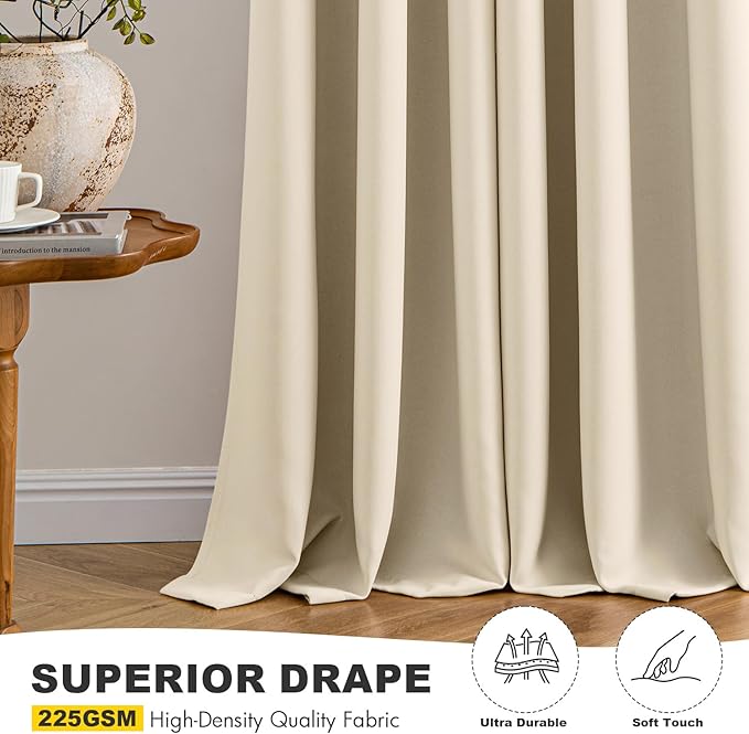 MIULEE Cream Beige Blackout Curtains for Bedroom Living Room 84 Inches Long 2 panels, Thermal Insulated Room Darkening Drapes Solid Grommet Top Noise Reducing Light Blocking Window Curtains 40x84 Inch