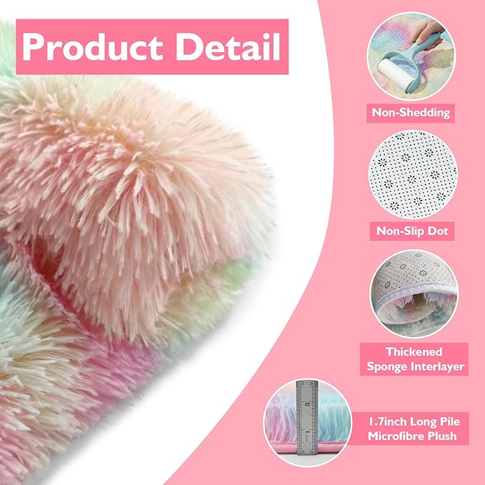 yulidayang Rainbow Fluffy Round Area Rugs for Bedroom,6'X6'Shag Circle Area Rugs for Girls Room,Non Slip Fuzzy Plush Rug for Kids Room Living Room and Dorm Home Decor Rug