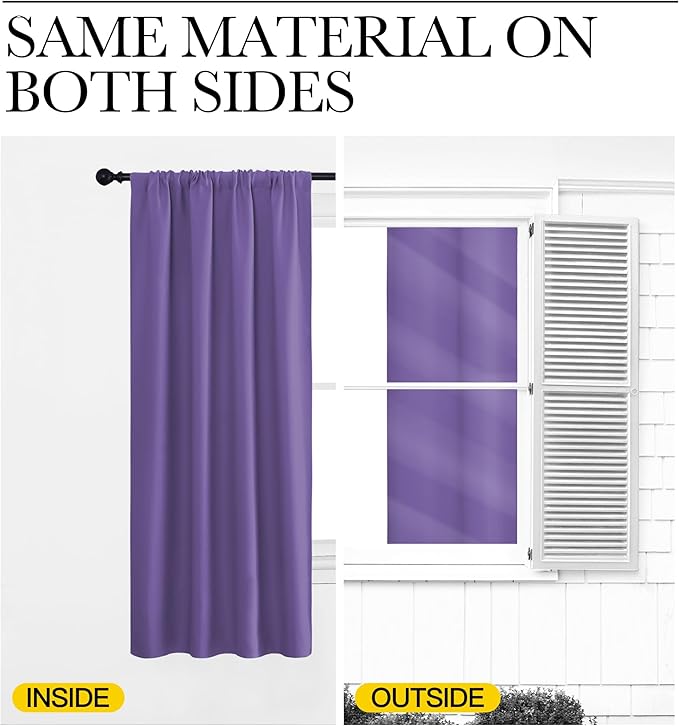 NICETOWN Kitchen Curtains, Lilac Purple, 34" x 40", Set of 2, Short Blackout Curtains & Drapes, Thermal Insulated Rod Pocket Window Treatment Draperies for Nursery
