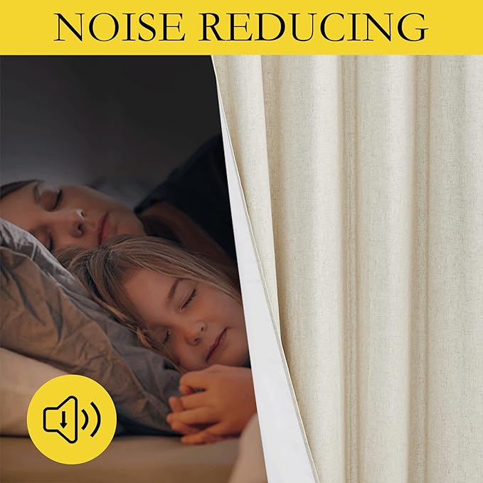 NICETOWN Natural Bedroom Full Blackout Linen Curtain Panels Set of 2, 62" by 72", Thick Insulated Classic Grommet Blackout Draperies with White Thermal Insulated Liner for Windows