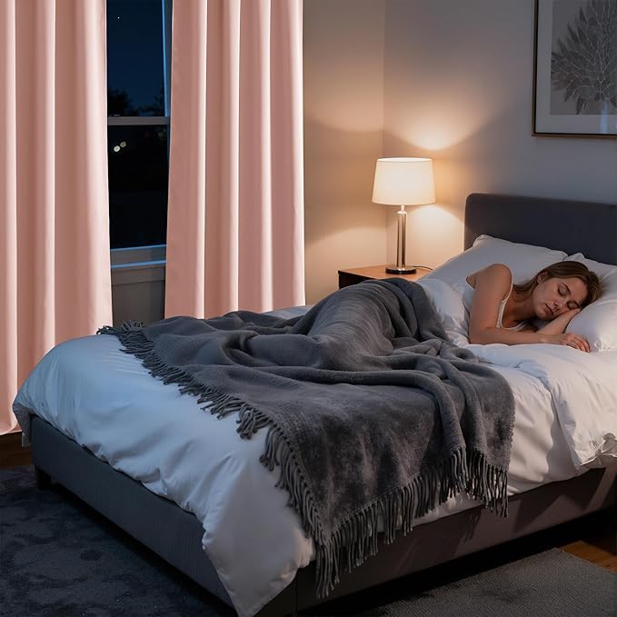 RYB HOME Bedroom Blackout Curtains 72 inches Long, 100% Blackout Thermal Insulated Noise Reducing Curtains for Living Room Nursury, 62 inches Wide by 72 inches Long, Peach Pink