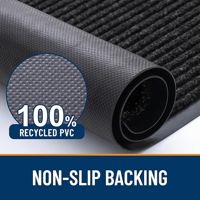OLANLY Front Door Mat Indoor Outdoor Entrance, 2-Pack 47 x 23 Inch, Waterproof Heavy Duty Doormat, Fade Resistant, Low Profile, Easy Clean Patio Porch Welcome Floor Mats for Entry, Off-Black