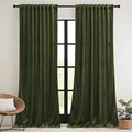 RYB HOME Olive Green Velvet Curtains with Hook Tape, Thermal Insulated Privacy Protect Decorative Drapes for Sliding Glass Door, W 62 x L 90 inches, 2 Panels Set