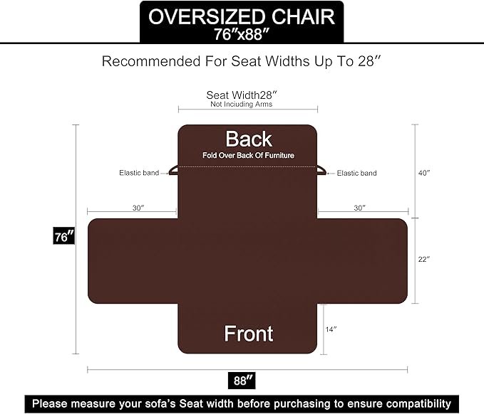 U-NICE HOME Reversible Oversized Chair Covers Quilted Water Repellent Pet Protectors with Elastic Straps(28''Armchair, Light Camel/Beige)