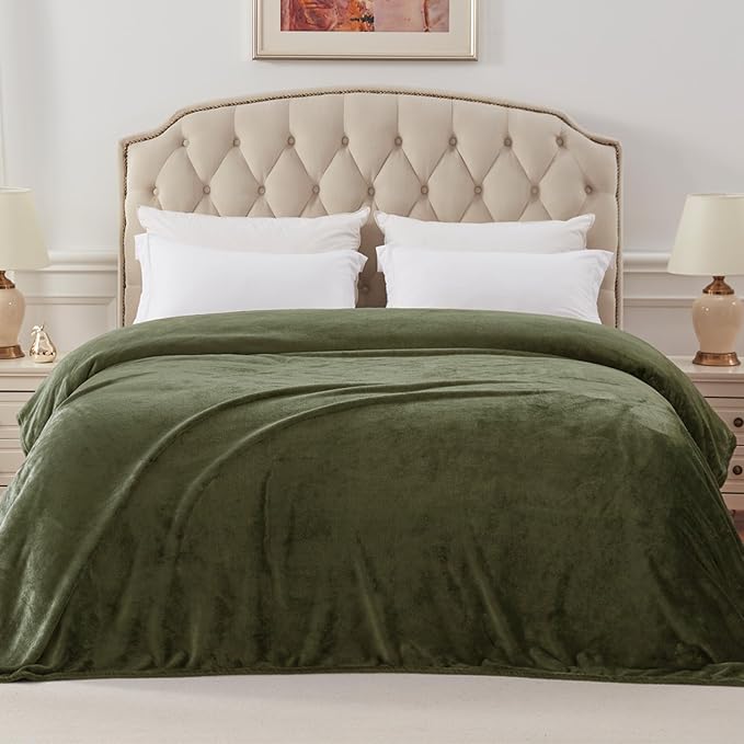 Exclusivo Mezcla Fleece Blanket Twin Size for Bed, Super Soft and Warm, All Season, Cozy, Plush, Lightweight, 60x80 Inches Olive Green