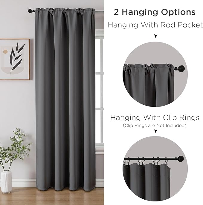 CUCRAF Custom Blackout Curtains for Bedroom Living Room, Rod Pocket Room Darkening Curtain Thermal Insulated Light Blocking Window Drapes 1 Panel (Custom Size, Light Grey)