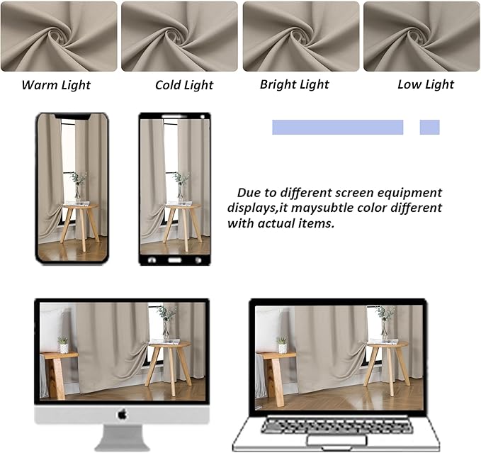 Simplebrand Ava Stone Short Blackout Curtains for Bedroom 45 Inches Long 2 Panels Set, Solid Thermal Insulated, Energy Saving Window Treatment Curtains Blackout Drapes, W40 x L45 Inch, Stone