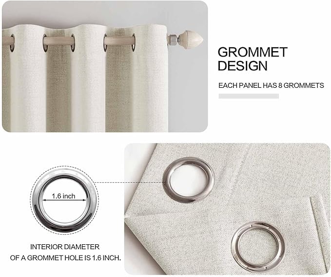 MIULEE Linen Texture Curtains for Bedroom Solid 100% Blackout Thermal Insulated Linen Beige Curtains Grommet Room Darkening Drapes for Living Room Nursery 52x90 Inch (2 Panels)