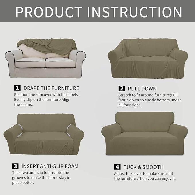 Easy-Going Stretch Oversized Sofa Slipcover 1-Piece Sofa Cover Furniture Protector Couch Soft with Elastic Bottom for Kids, Polyester Spandex Jacquard Fabric Small Checks Khaki