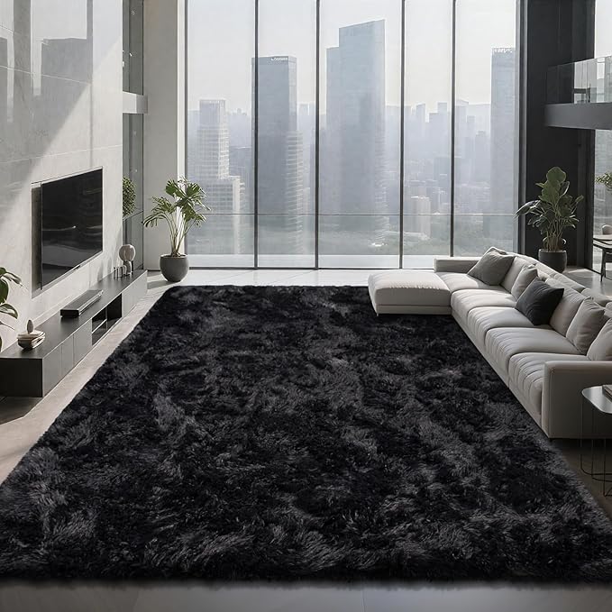 Shag Area Rugs for Bedroom Living Room,6X9 Ultra Soft Fluffy Area Rugs for Dorm, Indoor Carpet Nursery Rugs for Kids Girls Room Home Decor, Black