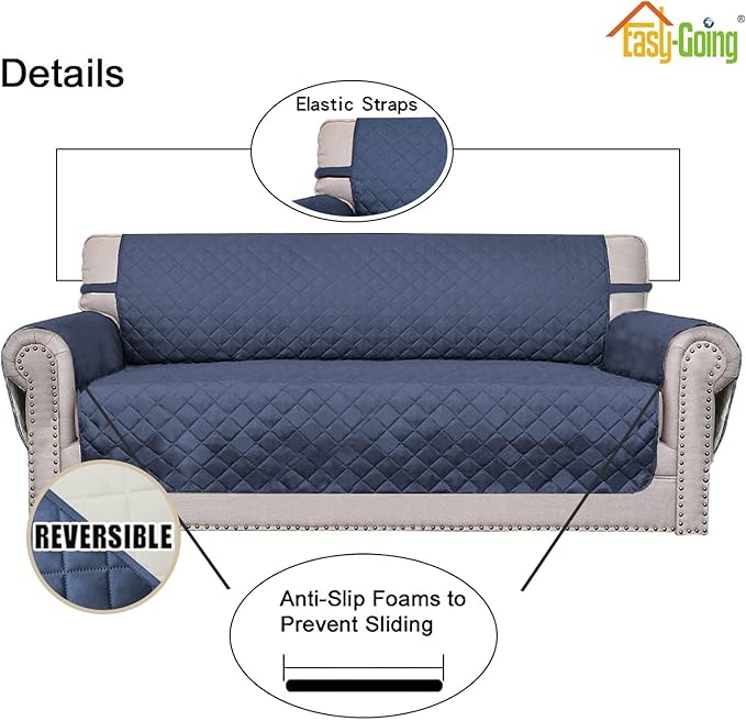 Easy-Going Oversized Chair Sofa Slipcover Reversible Sofa Cover Water Resistant Couch Cover Furniture Protector Cover with Elastic Straps for Pets Dog Cat (Oversized Chair, Dark Blue/Ivory)