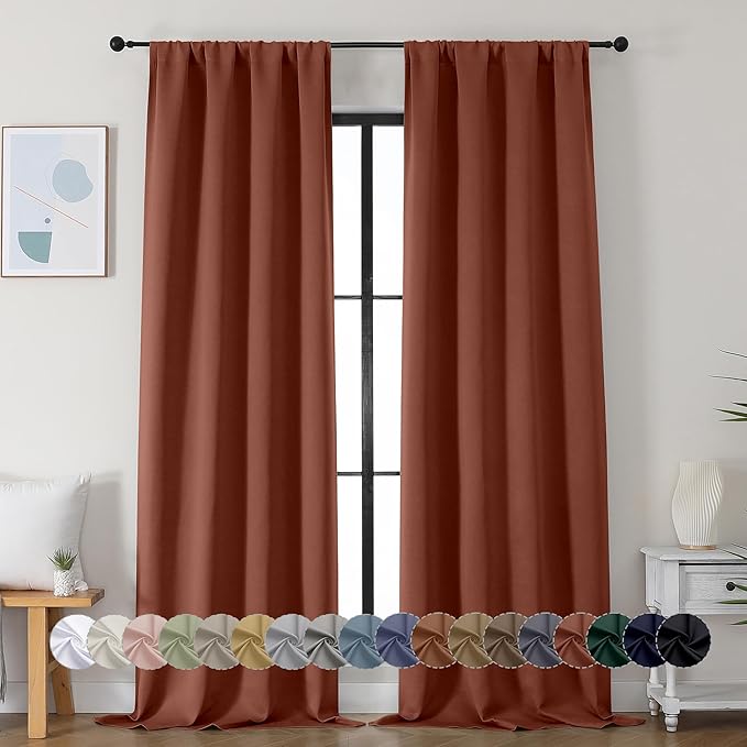 Simplebrand Ava Terracotta Blackout Curtains for Bedroom 90 Inches Long 2 Panels Set, Solid Privacy Energy Saving Living Room Window Treatment Curtains Blackout Drapes, W40 x L90 Inch, Terracotta