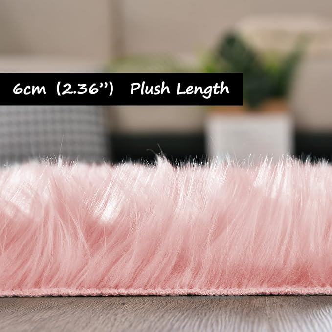 Goolela Pink Round Rug 5ft Circle Fluffy Fuzzy Fur Carpet for Girls Bedroom Living Room Faux Sheepskin Soft Plush Washable